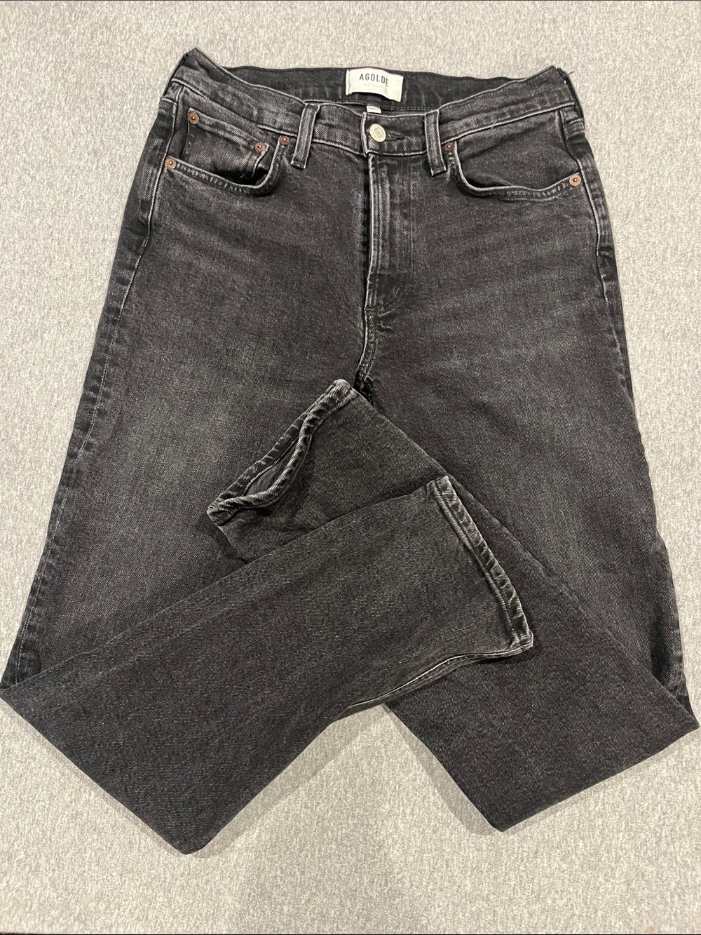 AGOLDE Lyle, slim, straight leg black denim jeans, size 27.